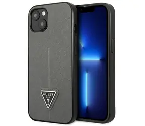Guess Saffiano Triangle Logo stříbrná / Zadní kryt / pro iPhone 13/14/15