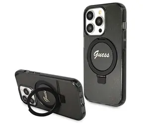 Guess Ring Stand Script Glitter MagSafe černá / Zadní kryt / iPhone 13 Pro Max / MagSafe