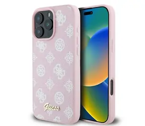 Guess Peony Script Logo MagSafe iPhone 16 Pro růžová / Kryt / MagSafe