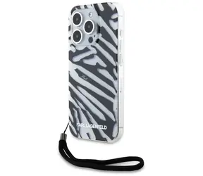 Karl Lagerfeld IML Zebra Pattern & Cord černá / Kryt na iPhone 15 Pro / IML technologie
