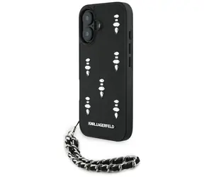 Karl Lagerfeld Saffiano Crystals Chain iPhone 16 černá / Kryt / Se řetízkem / S krystaly