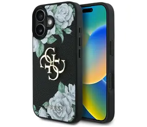 Guess PU Grained Roses Big 4G Logo černá / Zadní kryt / iPhone 16