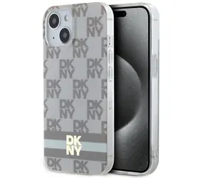 DKNY IML Checkered Mono Pattern béžová / Zadní kryt MagSafe / iPhone 15, 14, 13 / Potištěné pruhy