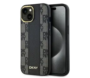 DKNY Leather Checkered Pattern černá / Kryt / MagSafe / Apple iPhone 14