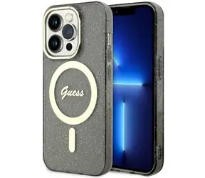 Guess Glitter Gold MagSafe Zadní kryt pro iPhone 14 Pro černá / Zadní kryt / MagSafe kompatibilní