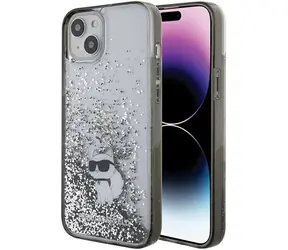 Karl Lagerfeld Liquid Glitter Choupette čirá / Zadní kryt / Apple iPhone 15 Plus