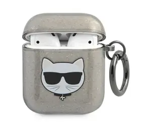 Karl Lagerfeld Glitter Choupette černá / Pouzdro / Apple AirPods 1 a 2