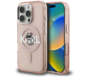 Karl Lagerfeld IML Choupette Sketch Logo růžová / Zadní kryt / MagSafe / pro Apple iPhone 16 Pro