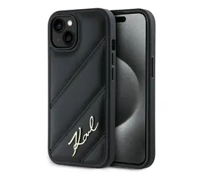 Karl Lagerfeld Diagonal Quilted Script pro Apple iPhone 15/14/13 černá / Zadní kryt / Prošívaný vzor