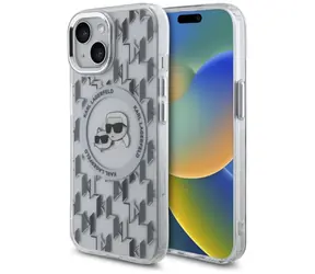 Karl Lagerfeld IML Monogram Karl and Choupette Head čirá / Zadní kryt / MagSafe / pro Apple iPhone 15