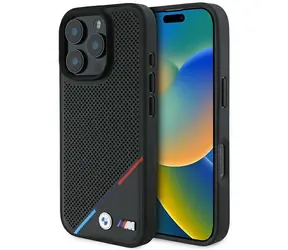 BMW M Perforated Tricolor Line černá / Zadní kryt / MagSafe / iPhone 16 Pro
