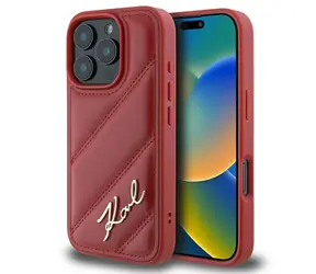 Karl Lagerfeld Quilted Signature červená / Zadní kryt / Apple iPhone 16 Pro