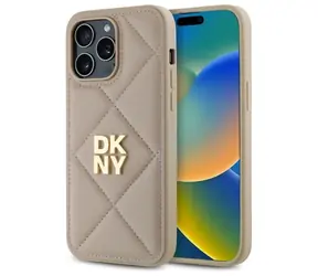 DKNY Quilted Stack Logo iPhone 14 Pro béžová / Zadní kryt / Apple iPhone 14 Pro / Prošívaný vzor se stack logem