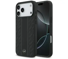 Mercedes Leather Laurel Leaves Stripes pro iPhone 17 Pro Max černá / Zadní kryt / Kůže / MagSafe