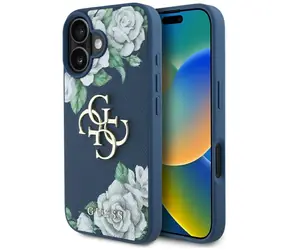Guess Grained Roses 4G Logo modrá / Zadní kryt / iPhone 16