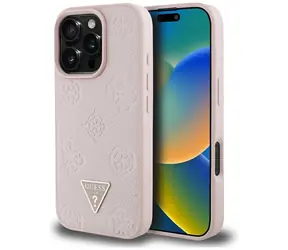 Guess Grained Hot Stamp Peony Triangle Logo růžová / Zadní kryt / MagSafe / iPhone 16 Pro