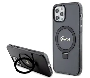 Guess Ring Stand Script Glitter MagSafe iPhone 12/12 Pro černá / Kryt / MagSafe