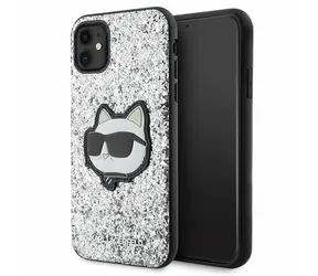 Karl Lagerfeld Glitter Choupette Patch stříbrná / Zadní kryt / Apple iPhone 11 / iPhone XR / Hardcase