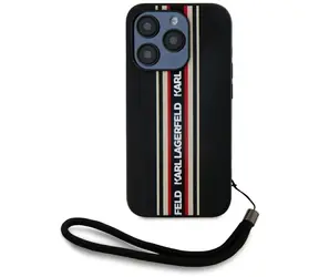 Karl Lagerfeld Saffiano Athleisure Stripes Cord červená / Zadní kryt / Koženkový / Pro Apple iPhone 15 Pro