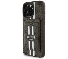 Guess 4G Stripes hnědá / Peněženkový kryt MagSafe / iPhone 16 Pro Max