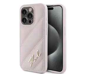 Karl Lagerfeld Diagonal Quilted Script iPhone 15 Pro Max růžová / Zadní kryt / Apple iPhone 15 Pro Max