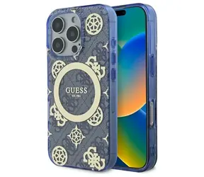 Guess IML 4G Peony MagSafe modrá / Zadní kryt / iPhone 16 Pro