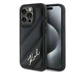 Karl Lagerfeld Diagonal Quilted Script černá / Zadní kryt / Apple iPhone 15 Pro Max