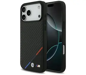 BMW Carbon Tricolor Line MagSafe kryt pro iPhone 17 Pro Max černá / Zadní kryt / Karbonový vzhled / MagSafe