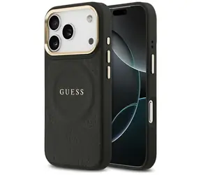 Guess Peony Hot Stamp MagSafe Black pro iPhone 17 Pro / Zadní kryt / Ražený motiv pivoněk