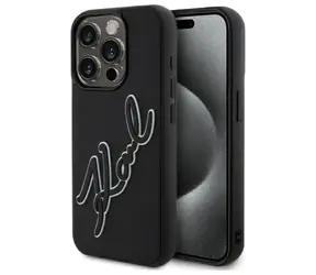 Karl Lagerfeld 3D Rubber Signature iPhone 15 Pro Max černá / Zadní kryt / Silikonový povrch