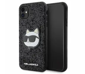 Karl Lagerfeld Glitter Choupette Patch černá / Kryt pro Apple iPhone 11 a Xr / Hardcase / 6,1”