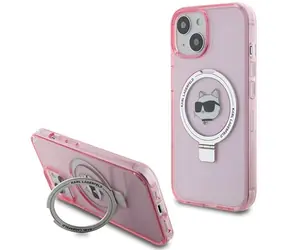 Karl Lagerfeld Ring Stand Choupette Head růžová / Kryt / pro Apple iPhone 15 / MagSafe / se stojánkem na prst