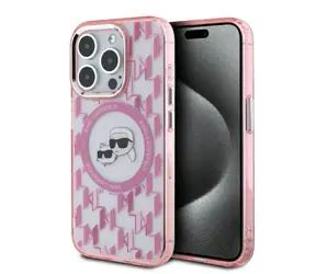 Karl Lagerfeld IML Monogram Karl & Choupette Head růžová / Zadní kryt / MagSafe / pro Apple iPhone 15 Pro Max