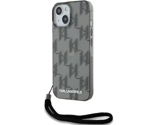 Karl Lagerfeld IML Mono KL Pattern & Cord černá / Pouzdro / iPhone 15/14/13