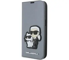 Karl Lagerfeld Saffiano Karl & Choupette stříbrná / Book pouzdro / Apple iPhone 14 Pro Max