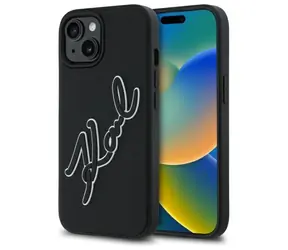 Karl Lagerfeld 3D Rubber Signature černá / Pouzdro / iPhone 15