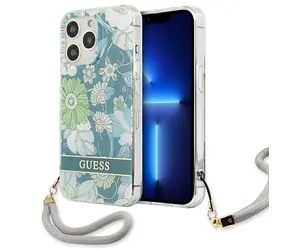 Guess GUHCP13LHFLSN Flower Strap zelená / Zadní kryt / Apple iPhone 13 Pro a 13 6.1"