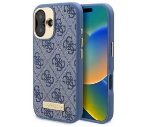 Guess 4G Logo Plate iPhone 16 modrá / Kryt / MagSafe