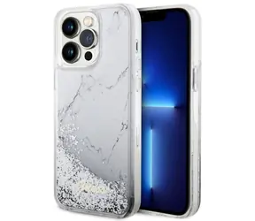 Guess GUHCP14XLCSGSGH Liquid Glitter Marble bílá / Zadní kryt pro Apple iPhone 14 Pro Max / Hardcase