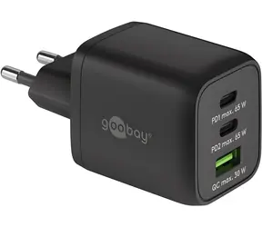 Goobay Nano 64753 černá / Síťová nabíječka / GaN / 65W / 2x USB-C + USB-A