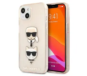 Karl Lagerfeld Glitter Karl and Choupette Head zlatá / Kryt pro Apple iPhone 13 mini