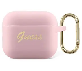 Guess Vintage Script růžová / Pouzdro / AirPods 3 / Silikonové