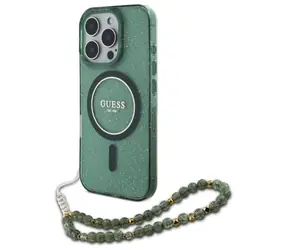 Guess IML Glitter Pearl Strap zelená / Zadní kryt / MagSafe / iPhone 16 Pro Max
