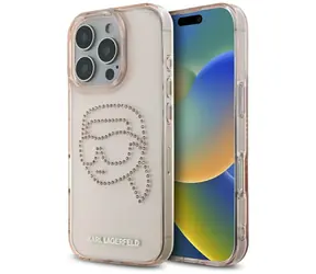 Karl Lagerfeld IML Rhinestones Karl Head růžová / Zadní kryt pro iPhone 16 Pro