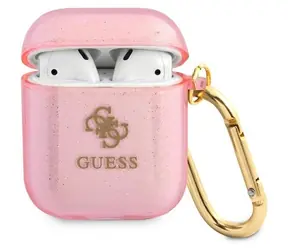 Guess Glitter Collection pouzdro pro AirPods růžová / Pouzdro / Třpytivé provedení