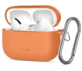 Tech-Protect Silicone Hook Case oranžová / Pouzdro pro Apple AirPods Pro / silikonové / s karabinou