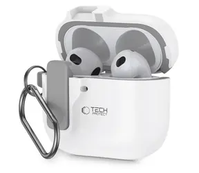 Tech-Protect Slim Hook bílá / Pouzdro pro Apple AirPods 4 / s karabinou