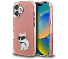 Karl Lagerfeld IML Aquarelle Choupette & Logo iPhone 16 růžová / Zadní kryt / iPhone 16