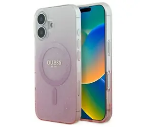 Guess IML Glitter Gradient iPhone 16 růžová / Zadní kryt / MagSafe