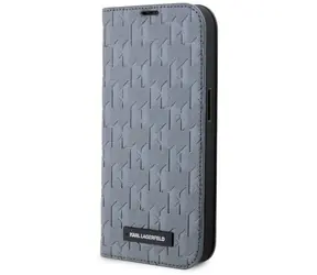 Karl Lagerfeld Saffiano Monogram stříbrná / Pouzdro / knížkové / PU kůže / pro Apple iPhone 14